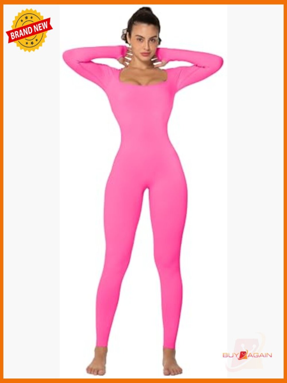 Long Sleeve Square Neck Bodysuit Jumpsuit Scrunch Leggings - Picture 3 of 7